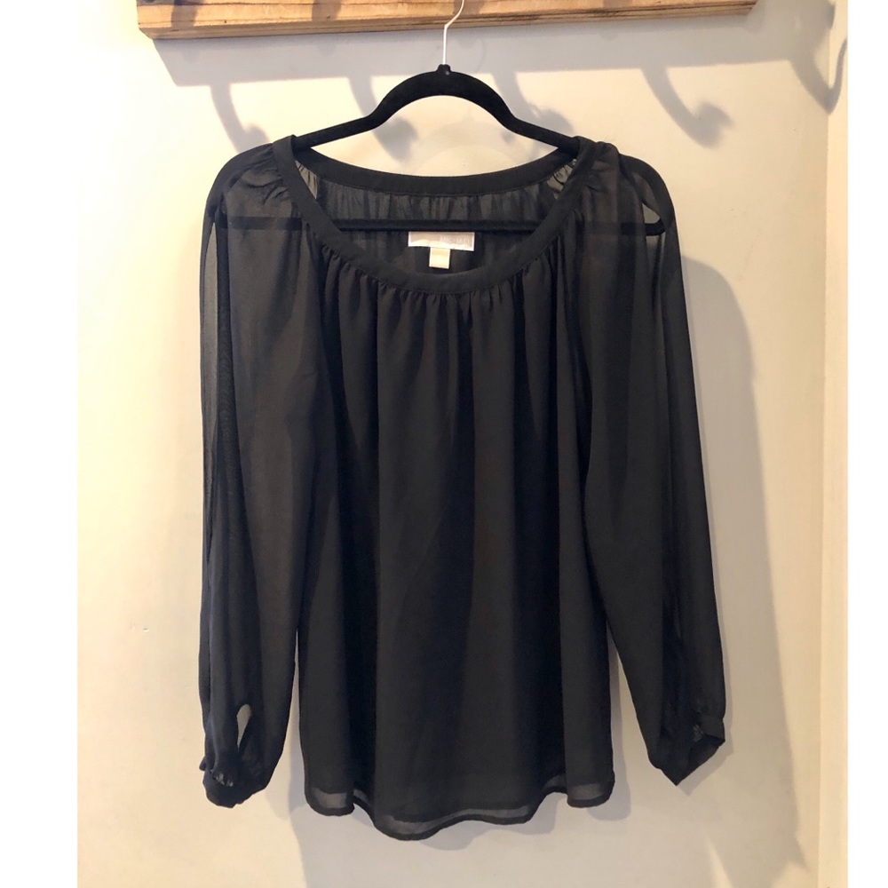 MICHAEL Michael Kors Black Sheer Long-sleeve Top